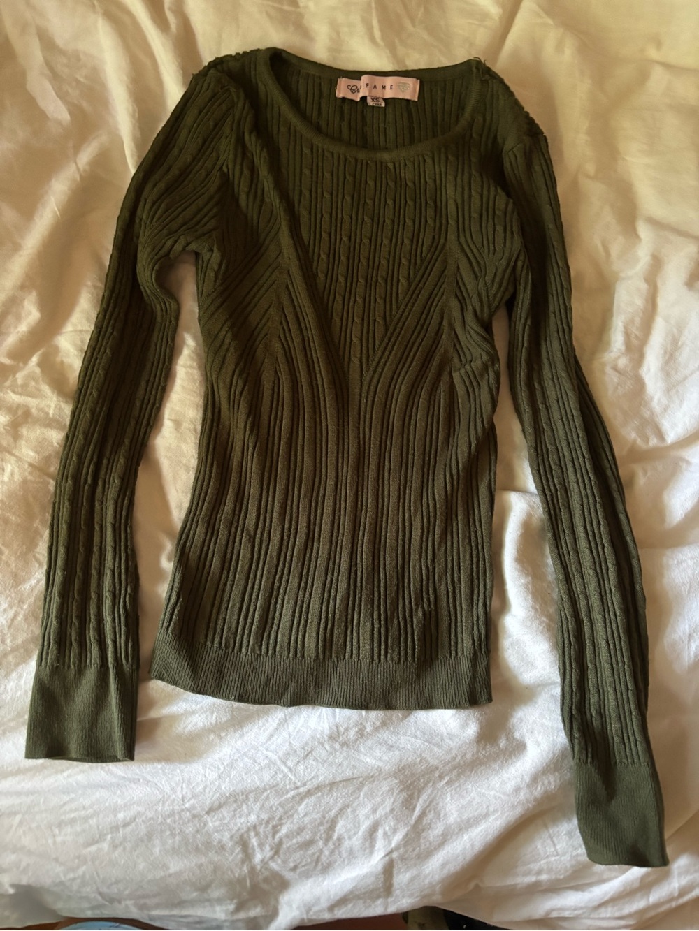 Olive Green Ribbed Long-Sleeve Women's Sweater